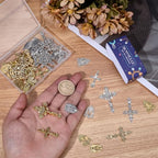 SUNNYCLUE 1 Box 48Pcs 12 Styles Rosary Cross and Centerpiece Rosary Crucifix Charms Tibetan Gold Silver Bronze Cross Amulet Chandelier Links Pendants for Jewelry Making DIY Necklace Bracelets Crafts - style: Rosary Charm 3