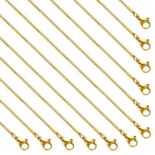 SMYHTGLIF 12 pcs 20 Inches Stainless Steel Jewelry Chain Necklace Bulk Gold Snake Necklace Chain with Adjustable Extender - color: Gold Snake, size: 20 inches