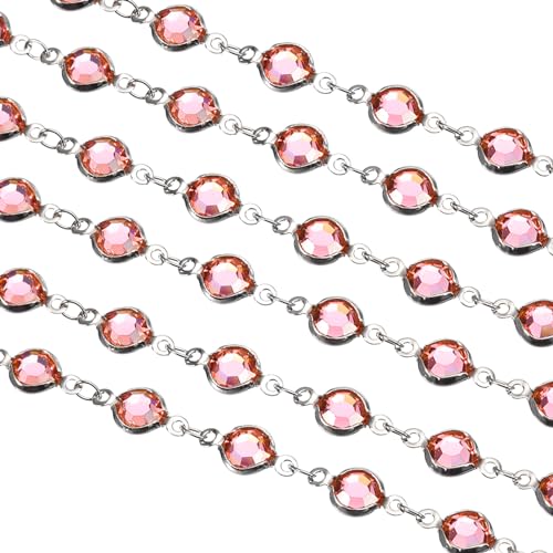 uxcell 2 Yards Pink Rhinestone Chain Bulk with Silver Plated Brass Chain for Jewelry Making Craft DIY Bracelet, Necklace, Glass, Shoes, Clothes Decoration (1 Yard for Each Piece) - color: Pink Silver