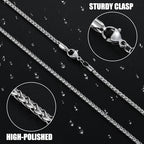 Fiusem Black Wheat Chains for Men and Women, 2/2.5/3/4/5mm Stainless Steel Necklace Chain, Mens Necklace Jewelry Gift 16-28 Inch - size: 18 Inches, style: Silver 2.1MM