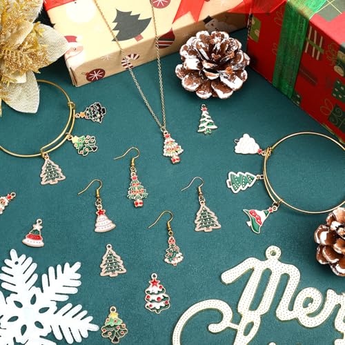 SANNIX 90 Pcs Christmas Charms for Jewelry Making, Christmas Tree Charms Holiday Xmas Enamel Pendants for Bracelets Necklaces Earrings Making and Crafting - color: Christmas Tree Color