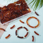 100 pcs Acrylic Tube Beads for Bracelets Amber Bangle Acrylic Beads Transparent Curved Chunky Bamboo Tube Bead for Jewelry Making Earring Crafts - color: Brown-100pcs