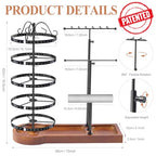 KALYLOC Jewelry Earring Holder Organizer, Adjustable 5 Tiers Rotating Earring Holder 3 Tier Necklace Holder with Wooden Base, Multi-Functional Jewelry Organizer Display Stand for Studs Bracelet Women - color: Black