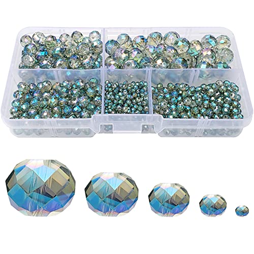 Clear Green Rondelle Glass Beads for Jewelry Making, Faceted Briolette Crytal Spacer Beads for Bracelet Necklace Earring (2mm 4mm 6mm 8mm 10mm Mixed Sizes, 1000pcs) - color: Clear Green