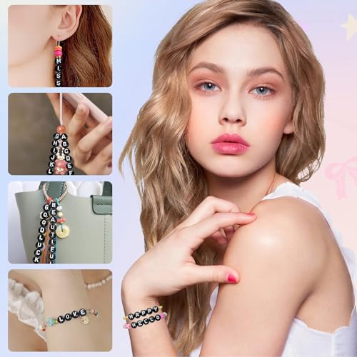 Amaney 1200pcs Black Round Acrylic Alphabet Letter Beads 7x4mm for Jewelry Making Bracelets Necklaces Key Chains - color: 1200Black&White
