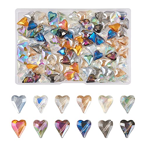 Cheriswelry 120pcs Heart Electroplate Transparent Glass Beads AB Color Faceted Heart Loose Spacer Beads 12x10mm 12 Color Crystal Crafting Beads for DIY Bracelet Necklace Jewelry Making - color: 12 Color- AB Color Plated
