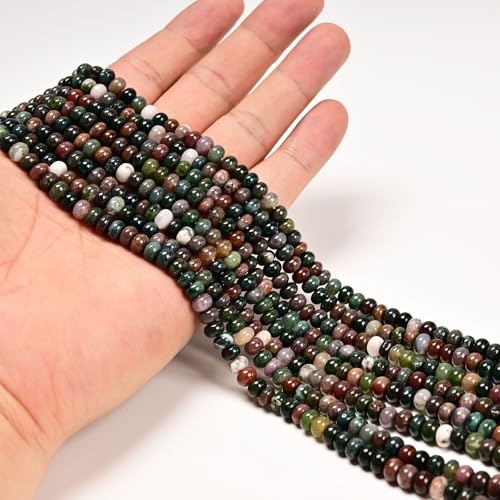 ICAI 4x6mm Natural Rondelle Beads – Loose Gemstone Spacers for DIY Jewelry Making (India Agate) - color: India Agate, size: 4x6