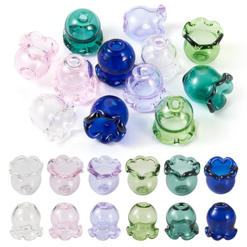 FASHEWELRY 12Pcs Glass Wind Bell Beads - 6 Colors Transparent Glass Fishing Jellyfish Trumpet Flower Beads Caps for Wind Chimes Craft Jewelry Making - color: 6 Colors Trumpet Wind Bell Beads