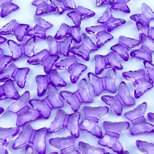 200pcs 12x15mm Acrylic Butterfly Beads Assorted Clear Spacer Beads Loose Butterfly Shaped Beads with Hole for Earring Necklace Bracelet Lanyard Jewelry DIY Craft Making(Purple) - color: Purple, size: 12x15mm