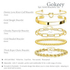 Gokeey Gold Bracelets Set for Women Non Tarnish, Waterproof 14K Gold Plated Sterling Silver Chunky Cuff Bracelet Stackable Gold Bangles Bracelet for Women Trendy Fashion Accessories Tie Knot Cuban Rope Paperclip Beaded Bracelet Stack Jewelry Mothers Day G
