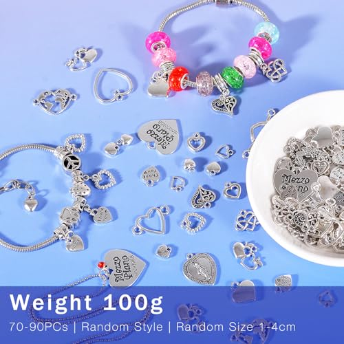 stino 100 Gram Metal Charms for Jewelry Making, Silver & Gold Plated, Bulk Pack for Bracelets, Necklaces, Crafts - color: Heart A Silver