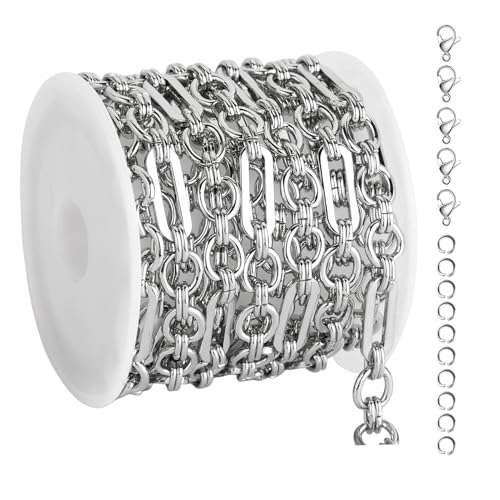UMAOKANG Stainless Steel Paperclip Chain for Jewelry Making Paper Clip Link Chain on Spool with Lobster Clasps and Jump Rings - color: Paperclip (Steel)