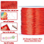 203 Feet Tarnish Resistant Copper Wires 24 Gauge/0.5mm Jewelry Craft Wires Beading Wire for Jewelry Making, Wire Wrapping and Crafting (Red) - color: Red, size: 24 Gauge