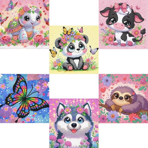 ZQEATRY 6 Pack Diamond Painting Kits for Kids,Animals Diamond Art Kits for Arts and Crafts for Ages 8-12 Kids' Mosaic Kits DIY Paint by Number Diamond Dots for Home Wall Decor 6 X 6Inch - color: Animal-A