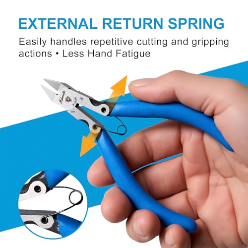 5" Flush Cutter Wire Cutters, Ultra-Sharp Precision Side & Diagonal Cutting Pliers with Spring, Chrome Vanadium Steel Wire Snips for Electronics, Model, Floral, Plastic & Soft Wire
