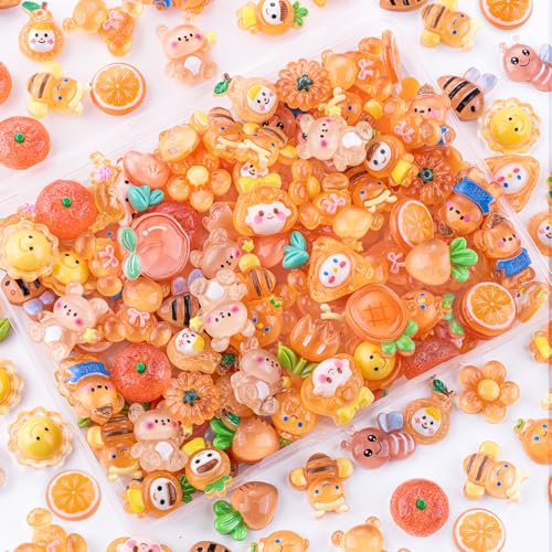 100PCS Orange Slime Charms Jelly Cute Flatback Resin Charms for Slime, Random Kawaii Decoden Charm for Embellishments Phone Junk Case Charms Bulk, Hairpins Scrapbooking Crafting & DIY Decor - color: Orange-100PCS