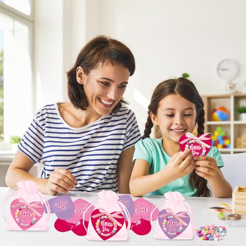 BeYumi DIY Bracelet Craft Kit - 24 Pack Mother's Day LOVE Letter Beads Bracelets with Heart Greeting Cards and Bags Thankful Craft Kit to Mother Grandma School Classroom Party Fun Activities Ages 6-12 - style: LOVE