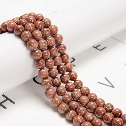 120pcs(2 Strand/Set) 6mm Goldstone Beads with Energy Power, Smooth Round Sand Stone Beads for Jewlery Bracelets Earrings Making DIY - color: Goldstone, size: 6mm