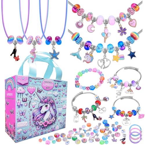 AIPRIDY 208 Pieces Charm Bracelet Making Kit,Unicorn Mermaid Crafts Gifts Set Can Inspires Imagination and Creativity,Jewelry Making Kit Perfect Gifts for Girls 5-12 Years Old (Pink+Aqua Unicorn) - color: Pink+Aqua Unicorn