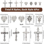 SUNNYCLUE 1 Box 48pcs 8 styles Easter Rosary Charms Metal Rosary Crucifix Bulk Assorted Tibetan Style Alloy Antique Silver Chandelier Link Connector Charm Pendants Bulk for Jewelry Making Women Adults - style: Rosary Charm 1
