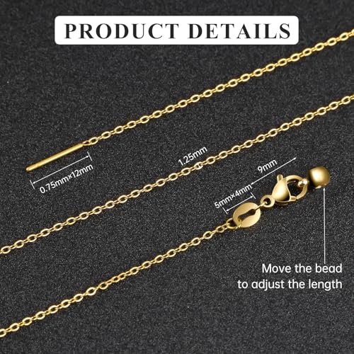 GTVOODX 10 Pack Gold Filled Necklace Chain Bulk Adjustable Stainless Steel Dainty Cable Chain for Jewelry Making with Rubber Stopper Beads - color: Gold Cable