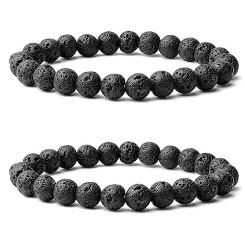 Handmade 8mm Beaded Bracelets For Men Protection Bracelet For Women Chakra Feng Shui Stretchy Handmade Lucky Money Stretchy Crystal Bracelets Best Gifts - color: Lava 2PCS