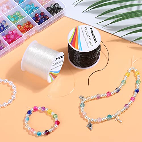 Bracelet String, Paxcoo 2 Rolls Elastic Stretchy Bead String Cord for Clay Beads Kandi Pony Beads Bracelets Jewelry Making (0.8 MM, Crystal & Black) - size: 0.8 MM, style: Black & Crystal