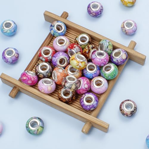 PIPITREE 200PCS Acrylic Beads 9 * 14mm Focal Beads for Pens Acrylic Flat Bulk Bead Ceramic Style Mixed Color 6mm Large Hole Bead for Keychains Beadable Pens DIY Crafts Jewelry Making & Gift Giving - color: Ceramic Style