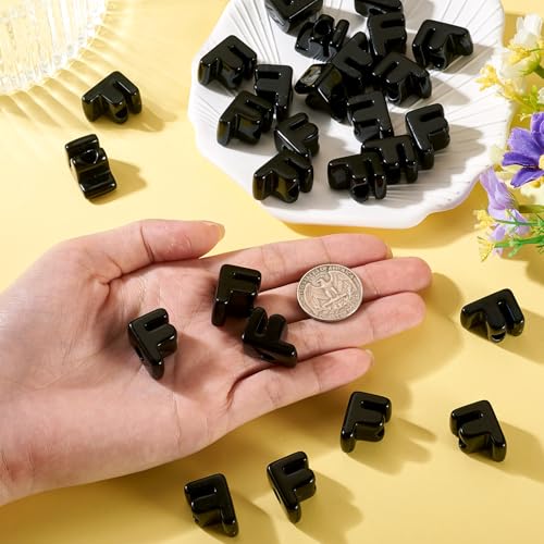 FASHEWELRY 30Pcs Acrylic Letter F Beads with Large Hole Big Plastic Letter Blocks European Beads 3D Letters Chunky Vowel Initial Alphabet Bead for Key Chains Necklace DIY Arts Craft Projects - color: Black, size: F