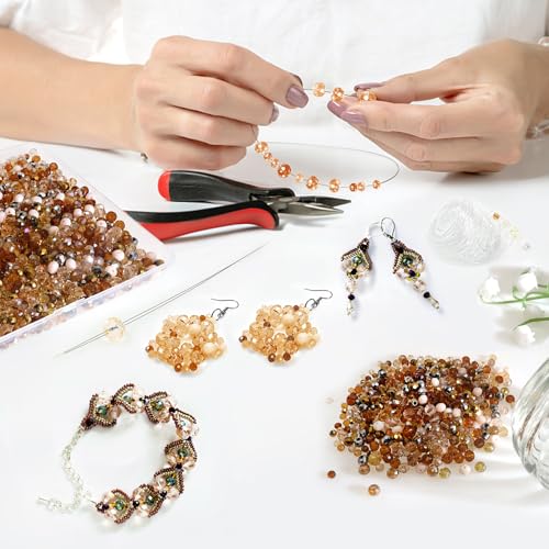 TOAOB 1000pcs Briolette Crystals Glass Beads 4mm 6mm 8mm Rondelle Faceted Spacer Beads Brown Loose Beads for Bracelets Necklace Earrings Jewelry Making - color: Brown