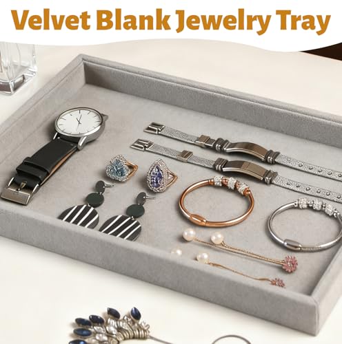 12 Pcs Velvet Jewelry Tray, Blank Stackable Drawers Organizer, Jewelry Display Tray for Beads Bracelets Necklaces Earrings Storage (Gray) - color: Gray