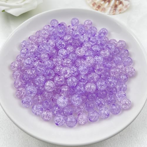 400pcs 8mm Acrylic Crackle Beads - Round Crystal Acrylic Craft Beads with Hole for Jewelry Making - Purple - color: 23-light purple, size: 8MM