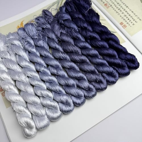 100% Nature Mulberry Handmade Embroidery Silk Thread Woven Jewelry Accessory Artificial Flowers Cross Stitch Floss DIY Sewing Kits 10 Gradient Colors 110m Each (22) - color: 22