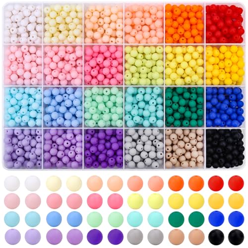 1440Pcs 6mm Candy Color Matte Acrylic Round Beads, 24 Colors Assorted Plastic Bubble Gum Beads with Hole Loose Beads Bulk for Bracelets Necklace Jewelry Making DIY Crafts - color: 6MM Mate Acrylic Round Beads Set - 003