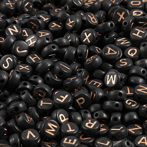 1000pcs Black Round Acrylic Alphabet Beads 4x7mm Rose Gold Letter A-Z Beads for Jewelry Making and DIY Bracelets, Necklaces, Key Chains - color: Black/Rose Gold, size: 4x7mm