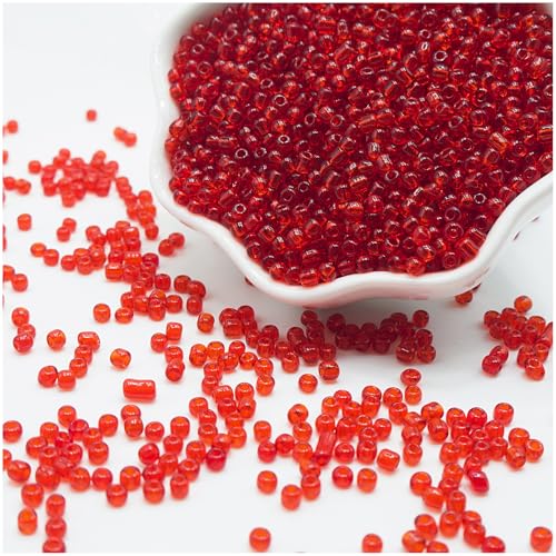 Red Glass Seed Beads 5000 Pcs, 3mm Small Craft Pony Beads Bulk for Bracelets, DIY Necklace Ring Waist Chain - color: Red