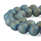 RUBYCA Round Dyed Electroplated Druzy Agate Quartz Crystal Gemstone Beads (1 Strand, Blue, 8mm) - color: Metallic Light Blue, size: 8mm