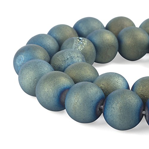 RUBYCA Round Dyed Electroplated Druzy Agate Quartz Crystal Gemstone Beads (1 Strand, Blue, 8mm) - color: Metallic Light Blue, size: 8mm