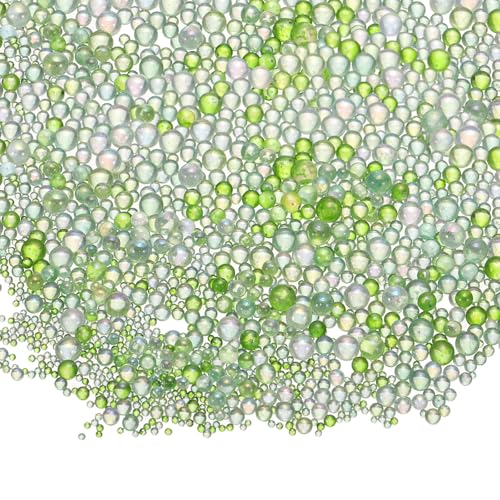 Iridescent Glass Tiny Bubble Beads, 0.4-3mm 20g No Hole Micro Mini Round Green Water Droplets Beads - Applications: for Resin Filler, Nail Art, Dollhouse Bath Tub, 2-Pieces - color: Green, size: φ0.4-3mm