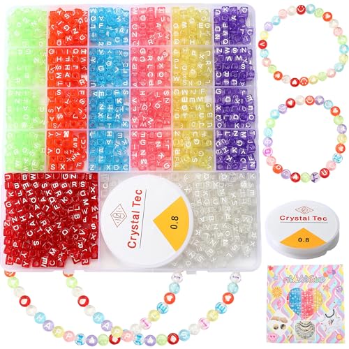 Acrylic Letter Beads 4mm Flat Round, 6mm Square - Beads for Making Friendship Bracelet or Necklace (Square Transparent Color) - color: Square Transparent Color