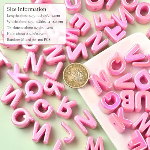 Ornaland 90-100Pcs Large Letter Beads Acrylic Alphabet Letter Beads Random Mixed Alphabet Shape Bead for Bracelets Keychains Jewelry Lanyards Making(Hot Pink) - color: Hot Pink