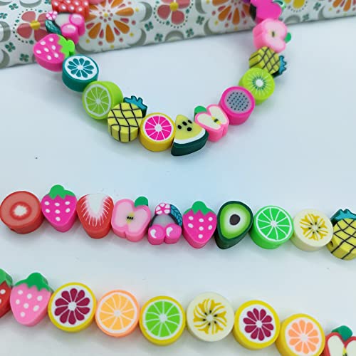 200pcs Fruit Polymer Clay Beads, Mixed Fruits Charm Spacer Beads for DIY Bracelet Necklace Jewelry Making - color: Fruit