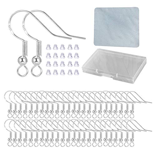 Silver Hypo-allergenic Earring Hooks - 120 Pcs /60 Pairs S925 Sterling Silver Plated Ear Wires Fish Hooks for Jewelry Making, Jewelry Findings Parts with Rubber Earring Backs Stopper for DIY Earrings - color: Regular Silver 1