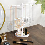 bodkar Necklace Holder Organizer Stand,2-Tier Sturdy Metal Jewelry Stand with Round Tray for Bracelet Bangles Holder Display,12.9" Tall for Long Necklace - color: White