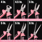COMOWARE 6-Piece Mini Pliers Set, Needle Nose, Long Nose, Bent Nose, Diagonal, End Cutting and Linesman, for Crafts Work, Electronic Repair, with Pink Pouch - color: Pink