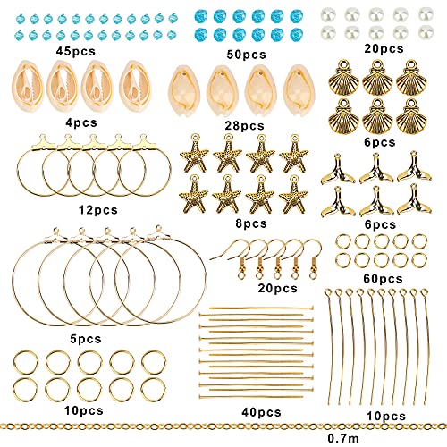 SUNNYCLUE 1 Box DIY 10 Pairs Beach Themed Earring Making Kits Starfish Shell Charms Cowrie Shell Beads & Glass Faceted Beads & Earring Hooks for Handmade Earrings Beginner - color: Beach Themed Earring 2