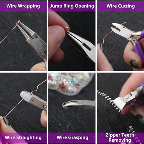 SPEEDWOX 6pc Mini Jewelry Pliers Set - Double Nose (Round, Long), Flat Jaw, End Cutting, Diagonal & Bent Nose Pliers, Jump Ring Opener - style: 6PCS A Set