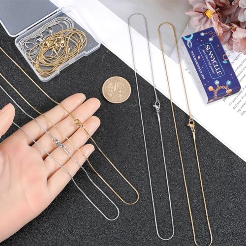 SUNNYCLUE 12 Pack 18 Inch/ 0.45m 1mm Stainless Steel Snake Chain Bulk Silver Gold Snake Chains Necklace Metal Lobster Claw Clasps Cable Chains Necklaces for Jewelry Making Supplies Women Adult DIY - color: Golden,Silver