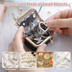 2 Pcs Genuine Leather Mini Jewelry Box, Portable Travel Jewelry Case Organizer for Women, Small Coin Purse with Kiss Lock for Earring Rings Necklace Bracelet Earphone Gift(Pink & Black)