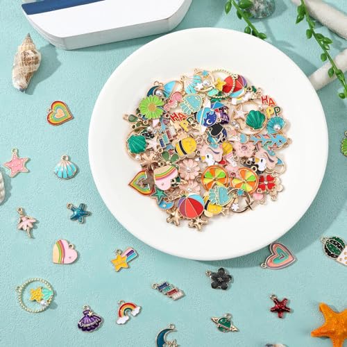 SANNIX 110Pcs 55 Pairs Spring Summer Charms for Jewelry Making, Assorted Gold Enamel Charms for Bracelet Necklace Earrings Jewelry Making and Crafting - style: Spring Summer Style